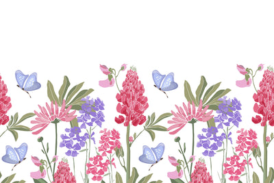 Spring Flowers Wallpaper, Seamless Pattern Mural, Oversized Custom Size Wall Art, Non-Woven, Non-Adhesive, Modern Wall Paper, Removable