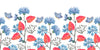 Blue Flowers, Red Leaves Wallpaper, Seamless Pattern Mural, Oversized Custom Size Wall Art, Non-Woven, Non-Adhesive, Modern Wall Paper, Removable
