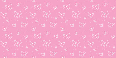 Butterflies, Pink Background Wallpaper, Seamless Pattern Mural, Oversized Custom Size Wall Art, Non-Woven, Non-Adhesive, Modern Wall Paper, Removable