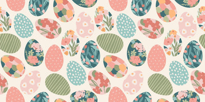 Easter Eggs with Abstract Flowers Wallpaper, Seamless Pattern Mural, Oversized Custom Size Wall Art, Non-Woven, Non-Adhesive, Modern Wall Paper, Removable