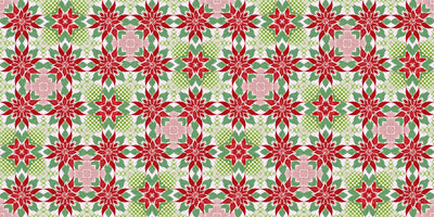 Christmas Poinsettia Wallpaper, Seamless Pattern Mural, Oversized Custom Size Wall Art, Non-Woven, Non-Adhesive, Modern Wall Paper, Removable