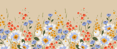 Colorful Floral Wallpaper, Seamless Pattern Mural, Oversized Custom Size Wall Art, Non-Woven, Non-Adhesive, Modern Wall Paper, Removable