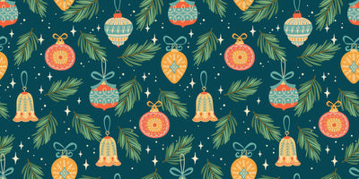 Christmas Decorations Wallpaper, Seamless Pattern Mural, Oversized Custom Size Wall Art, Non-Woven, Non-Adhesive, Modern Wall Paper, Removable
