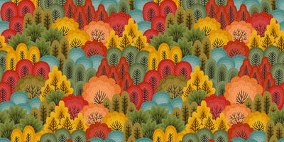 Autumn Forest, Trees Wallpaper, Seamless Pattern Mural, Oversized Custom Size Wall Art, Non-Woven, Non-Adhesive, Modern Wall Paper, Removable