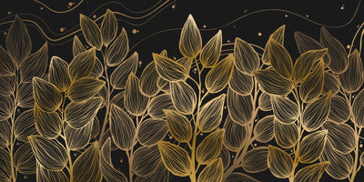 Exotic Golden Leaves Wallpaper, Seamless Pattern Mural, Oversized Custom Size Wall Art, Non-Woven, Non-Adhesive, Modern Wall Paper, Removable