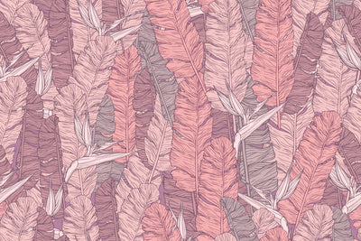 Coral Tropical Leaves Wallpaper, Seamless Pattern Mural, Oversized Custom Size Wall Art, Non-Woven, Non-Adhesive, Modern Wall Paper, Removable