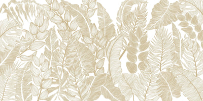 Horizontal Golden Leaves Wallpaper, Seamless Pattern Mural, Oversized Custom Size Wall Art, Non-Woven, Non-Adhesive, Modern Wall Paper, Removable