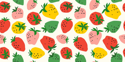 Colorful Strawberries Wallpaper, Seamless Pattern Mural, Oversized Custom Size Wall Art, Non-Woven, Non-Adhesive, Modern Wall Paper, Removable