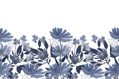 Dark Blue Floral Wallpaper, Seamless Pattern Mural, Oversized Custom Size Wall Art, Non-Woven, Non-Adhesive, Modern Wall Paper, Removable