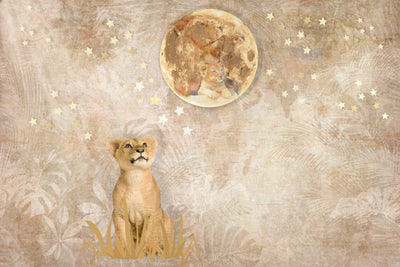 Cute Lion Baby Wallpaper, Gold Moon Mural, Oversized Custom Size Wall Art, Non-Woven, Non-Adhesive, Modern Wall Paper, Removable