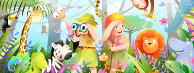 Children Wallpaper, Jungle Animals Mural, Oversized Custom Size Wall Art, Non-Woven, Non-Adhesive, Modern Wall Paper, Removable