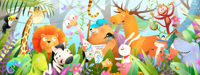 Kids Adventure Wallpaper, Jungle Animals Mural, Oversized Custom Size Wall Art, Non-Woven, Non-Adhesive, Modern Wall Paper, Removable