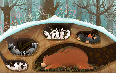 Forest Animals Wallpaper, Sleeping in Den Mural, Oversized Custom Size Wall Art, Non-Woven, Non-Adhesive, Modern Wall Paper, Removable
