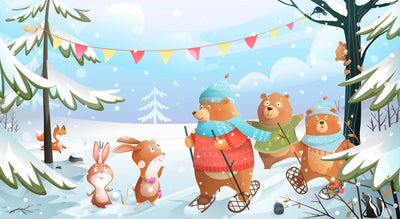Winter Forest Wallpaper, Cute Animals Mural, Oversized Custom Size Wall Art, Non-Woven, Non-Adhesive, Modern Wall Paper, Removable
