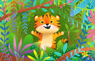 Cute Tiger Wallpaper, Exotic Jungle Mural, Oversized Custom Size Wall Art, Non-Woven, Non-Adhesive, Modern Wall Paper, Removable