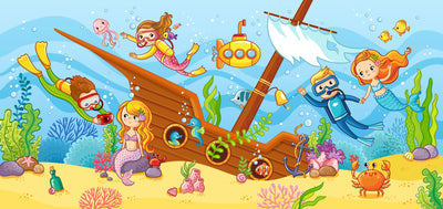 Children Swim Wallpaper, Mermaids Mural, Oversized Custom Size Wall Art, Non-Woven, Non-Adhesive, Modern Wall Paper, Removable