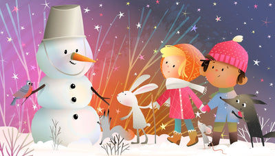 Children and Animals Wallpaper, Build a Snowman Mural, Oversized Custom Size Wall Art, Non-Woven, Non-Adhesive, Modern Wall Paper, Removable