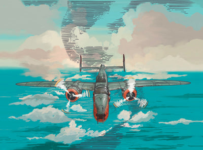 Plane in the Sky Wallpaper, Over the Sea Mural, Oversized Custom Size Wall Art, Non-Woven, Non-Adhesive, Modern Wall Paper, Removable
