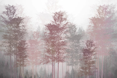 Red and Gray Trees Wallpaper, Foggy Forest Mural, Oversized Custom Size Wall Art, Non-Woven, Non-Adhesive, Modern Wall Paper, Removable