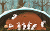 Bunnies and Bear Wallpaper, Sleeping in the Den Mural, Oversized Custom Size Wall Art, Non-Woven, Non-Adhesive, Modern Wall Paper, Removable