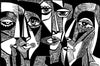 Modern Surreal, Black and White Wallpaper, Linocut Style Mural, Oversized Custom Size Wall Art, Non-Woven, Non-Adhesive, Modern Wall Paper, Removable