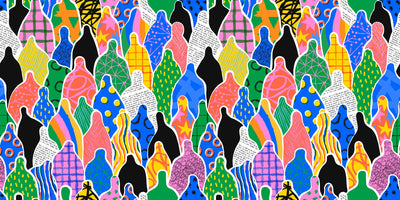 Colorful Diverse People Crowd Wallpaper, Seamless Pattern Mural, Oversized Custom Size Wall Art, Non-Woven, Non-Adhesive, Modern Wall Paper, Removable