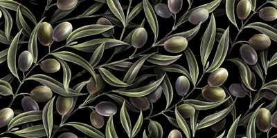 Olive Branches Wallpaper, Seamless Pattern Mural, Oversized Custom Size Wall Art, Non-Woven, Non-Adhesive, Modern Wall Paper, Removable