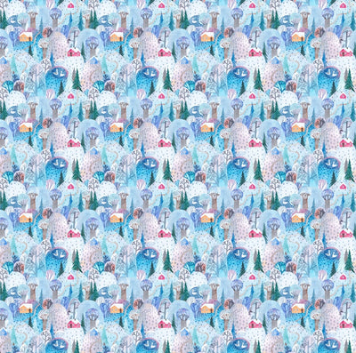 Childish Forest Wallpaper, Winter Seamless Pattern Mural, Oversized Custom Size Wall Art, Non-Woven, Non-Adhesive, Modern Wall Paper, Removable