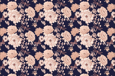 White and Gold Blooming Flowers Wallpaper, Dark Seamless Pattern Mural, Oversized Custom Size Wall Art, Non-Woven, Non-Adhesive, Modern Wall Paper, Removable