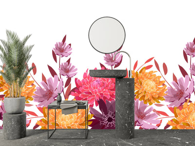 Art Floral Wallpaper, Seamless Pattern Mural, Oversized Custom Size Wall Art, Non-Woven, Non-Adhesive, Modern Wall Paper, Removable