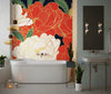 White and Red Peonies Wallpaper, Luxurious Gold Mural, Oversized Custom Size Wall Art, Non-Woven, Non-Adhesive, Modern Wall Paper, Removable