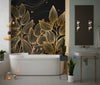Exotic Golden Leaves Wallpaper, Seamless Pattern Mural, Oversized Custom Size Wall Art, Non-Woven, Non-Adhesive, Modern Wall Paper, Removable