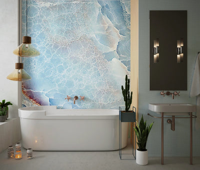 Light Blue Marble Wallpaper, Abstract Mural, Oversized Custom Size Wall Art, Non-Woven, Non-Adhesive, Modern Wall Paper, Removable