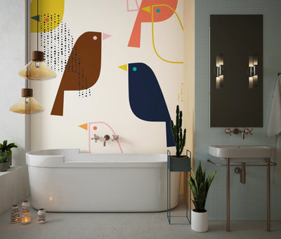 Colorful Birds Wallpaper, Seamless Pattern Mural, Oversized Custom Size Wall Art, Non-Woven, Non-Adhesive, Modern Wall Paper, Removable