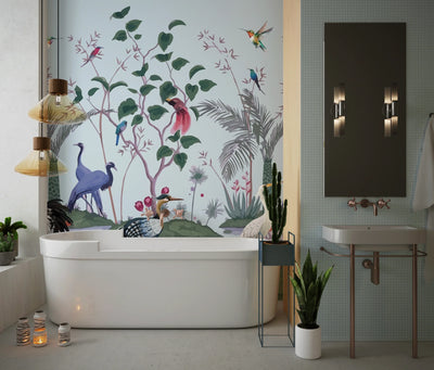 Chinoiserie Wallpaper, Birds, Floral Mural, Oversized Custom Size Wall Art, Non-Woven, Non-Adhesive, Modern Wall Paper, Removable
