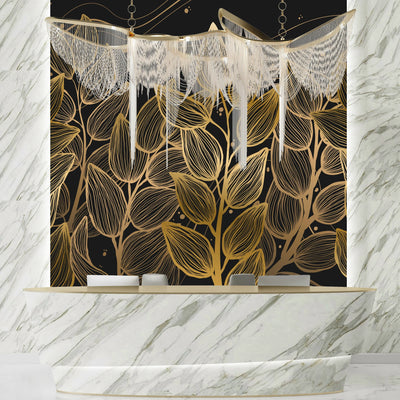 Exotic Golden Leaves Wallpaper, Seamless Pattern Mural, Oversized Custom Size Wall Art, Non-Woven, Non-Adhesive, Modern Wall Paper, Removable