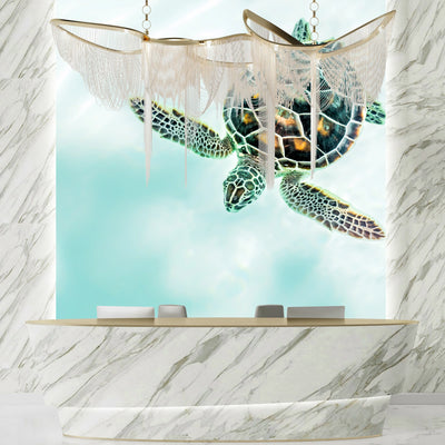 Cute Baby Turtle Wallpaper, Turquoise Water Mural, Oversized Custom Size Wall Art, Non-Woven, Non-Adhesive, Modern Wall Paper, Removable