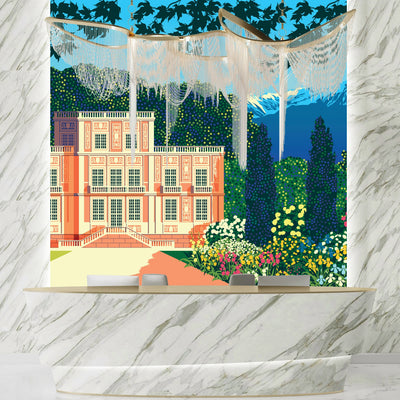 Manor House Wallpaper, Summer Day Mural, Oversized Custom Size Wall Art, Non-Woven, Non-Adhesive, Modern Wall Paper, Removable
