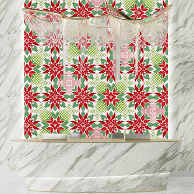 Christmas Poinsettia Wallpaper, Seamless Pattern Mural, Oversized Custom Size Wall Art, Non-Woven, Non-Adhesive, Modern Wall Paper, Removable
