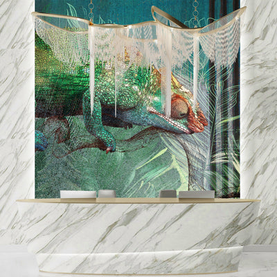 Tropical Leaves Wallpaper, Chameleon Background Mural, Oversized Custom Size Wall Art, Non-Woven, Non-Adhesive, Modern Wall Paper, Removable