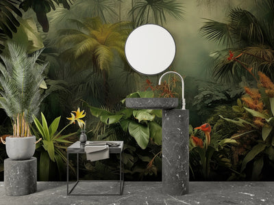Green Forest Landscape Wallpaper, Tropical Plants Wall Mural, Oversized Custom Size Wall Art, Non-Woven, Non-Adhesive, Modern Wall Paper, Removable