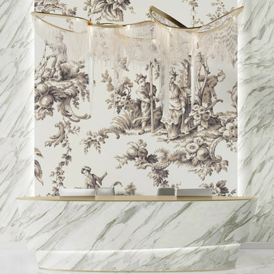 Toile de Jouy French Wallpaper, White Background Pattern Mural, Oversized Custom Size Wall Art, Non-Woven, Non-Adhesive, Modern Wall Paper, Removable