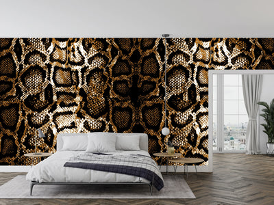 Dark Snake Skin Wallpaper, Seamless Pattern Mural, Oversized Custom Size Wall Art, Non-Woven, Non-Adhesive, Modern Wall Paper, Removable