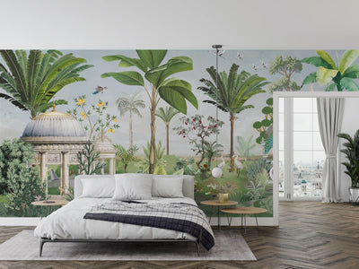 Mughal Garden-Dome Wallpaper, Birds Wall Mural, Oversized Custom Size Wall Art, Non-Woven, Non-Adhesive, Modern Wall Paper, Removable