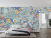Rose Flower Wallpaper, Blue Background Mural, Oversized Custom Size Wall Art, Non-Woven, Non-Adhesive, Modern Wall Paper, Removable