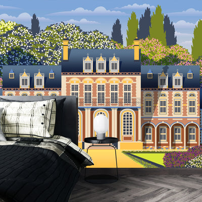 Medieval Old Mansion Wallpaper, Garden Mural, Oversized Custom Size Wall Art, Non-Woven, Non-Adhesive, Modern Wall Paper, Removable