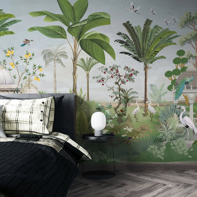 Mughal Garden-Dome Wallpaper, Birds Wall Mural, Oversized Custom Size Wall Art, Non-Woven, Non-Adhesive, Modern Wall Paper, Removable