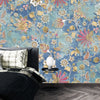 Rose Flower Wallpaper, Blue Background Mural, Oversized Custom Size Wall Art, Non-Woven, Non-Adhesive, Modern Wall Paper, Removable