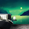 Shiny Moon Wallpaper, Birds Mural, Oversized Custom Size Wall Art, Non-Woven, Non-Adhesive, Modern Wall Paper, Removable