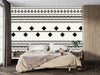 Ethnic Tribal Black and White Wallpaper, Seamless Pattern Mural, Oversized Custom Size Wall Art, Non-Woven, Non-Adhesive, Modern Wall Paper, Removable